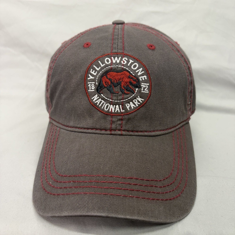 Prairie Mountain Yellowstone Hat Bear Unisex OSFM Gray Red Contrast Stitch